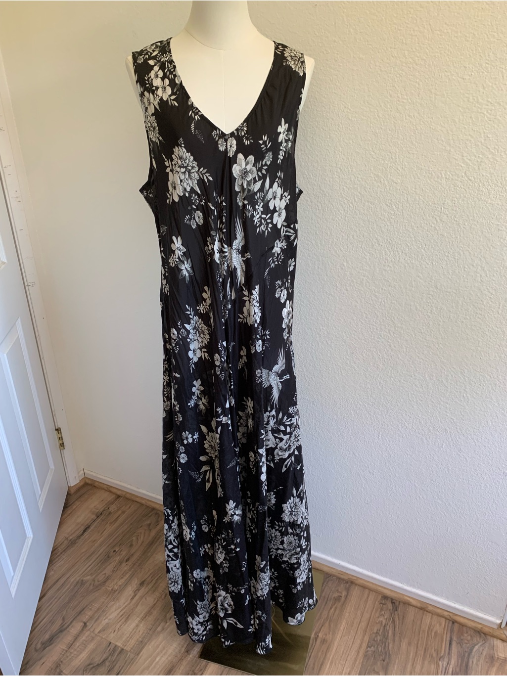 Johnny Was Black Floral V-Neck Maxi Dress
